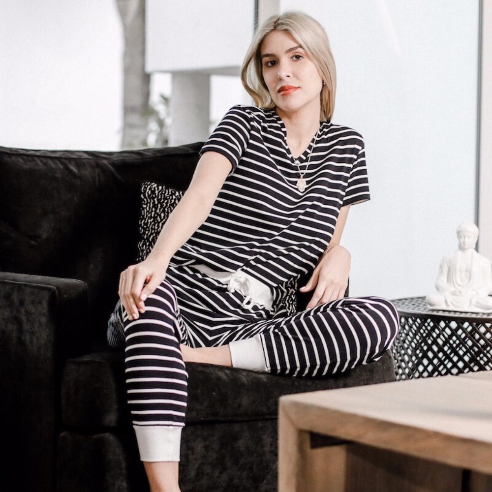 NWT 100% COTTON NINE ZEN POSIE STRIPED LOUNGE SET WOMEN'S PAJAMAS